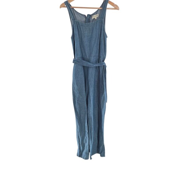 Madewell Pants - Madewell Womens Jumpsuit Chambray Muralist Tie Waist Crop Straight Leg Size 0‎